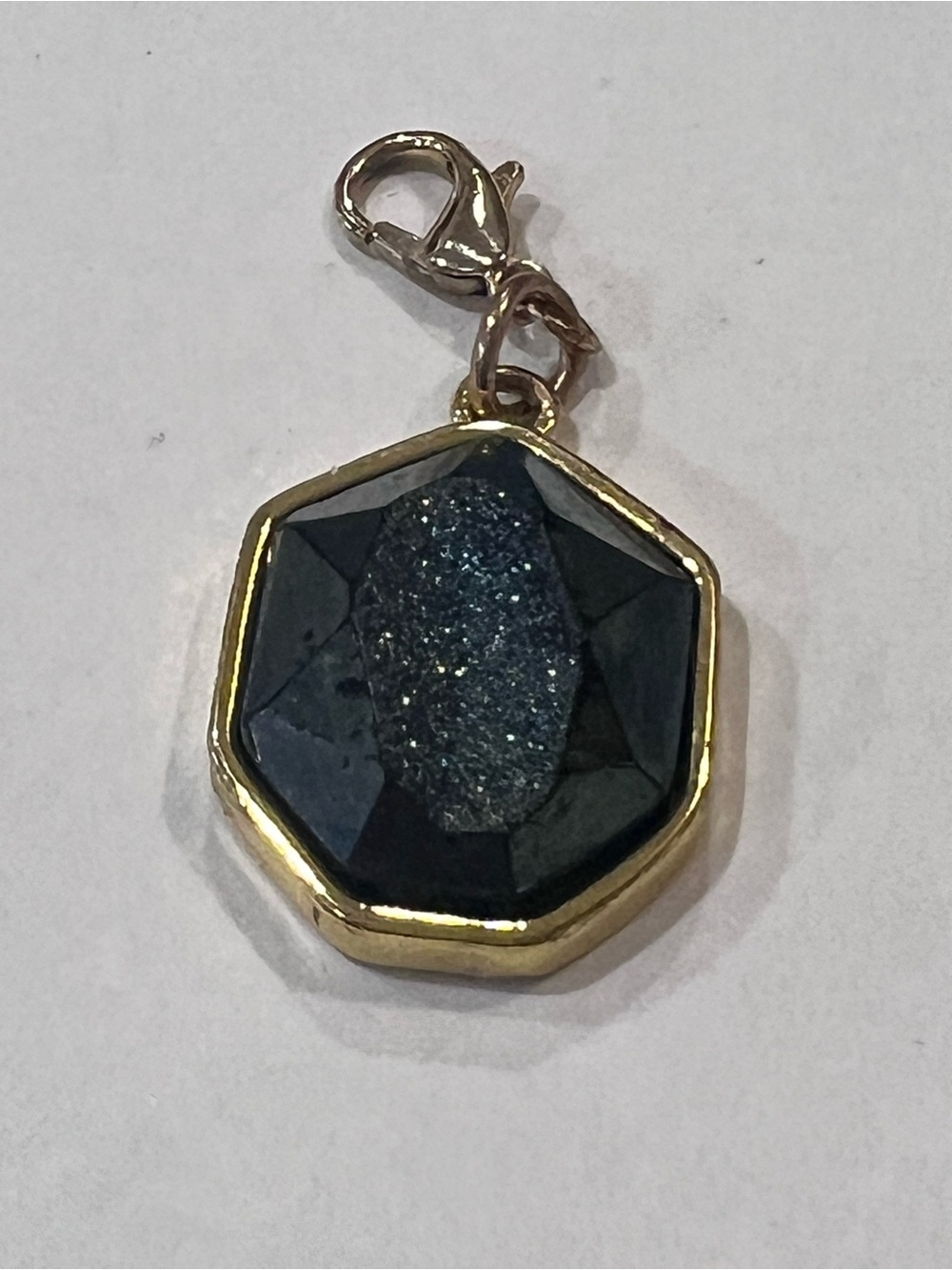 Hexagon dark blue Druzy Charm Pendant with Gold Frame